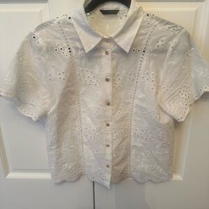 White Embroidered Button-Up Blouse